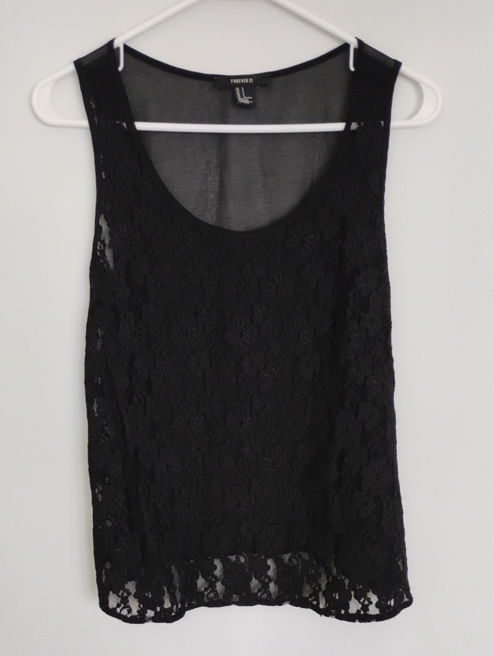 Forever 21 Black Floral Lace Sheer Boho Festival Tank - S